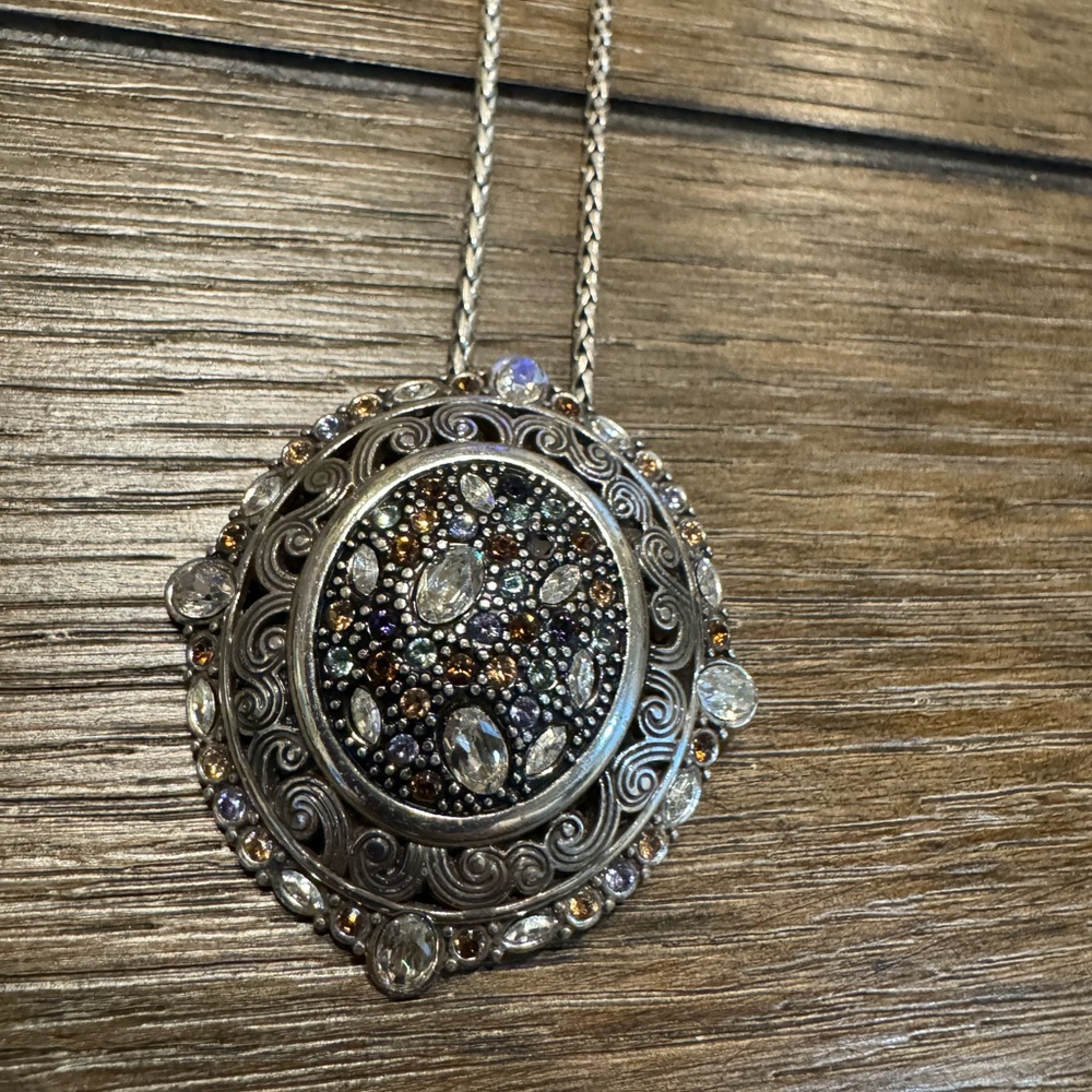 Brighton Be Realistic Plan For A Miracle Rhinestone 18" Pendant Necklace Brooch